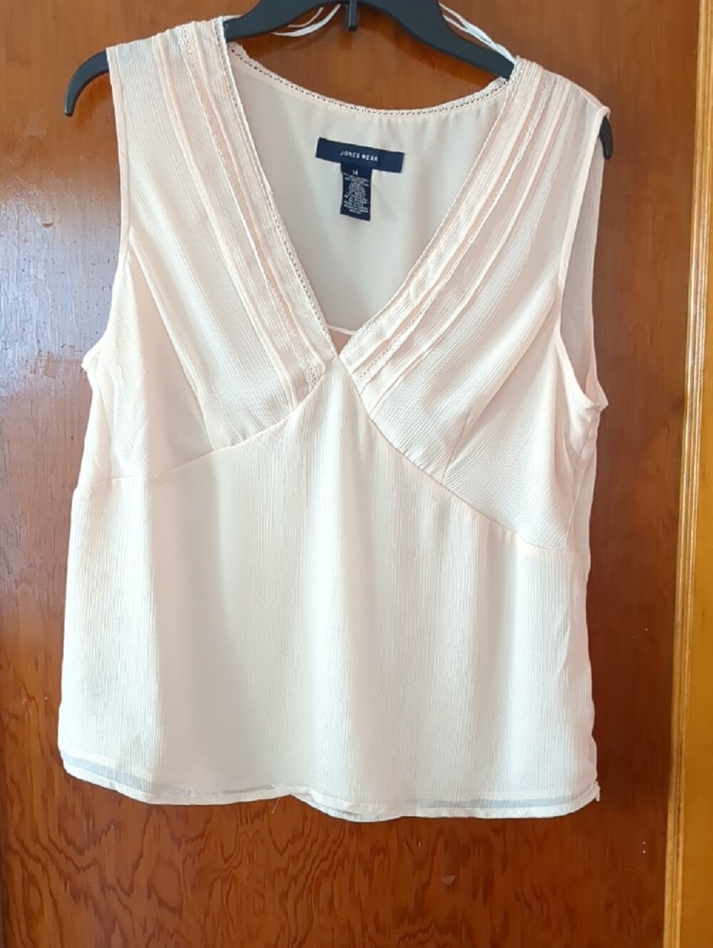 3 for $30 Jones Wear Light Blush V-Neck Pleated Blouse - Picture 2 of 4
